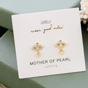 Jax Kelly Mother of Pearl Evil Eye Drop Stud Earrings